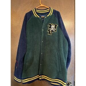 Polo Ralph Lauren Varsity P Pirate Skull Green/Navy Sherpa Bomber Jacket XLT